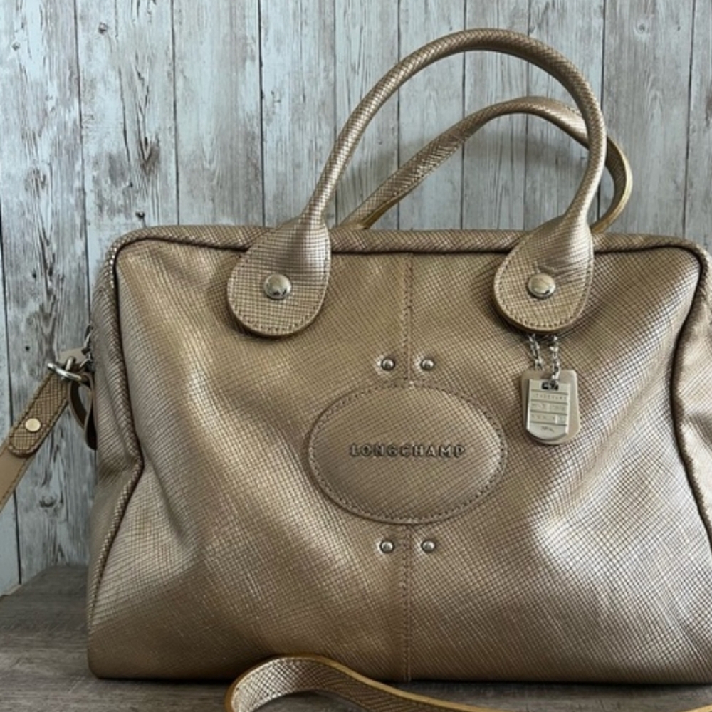 Longchamp Quadri Metallic‎ Gold Satchel